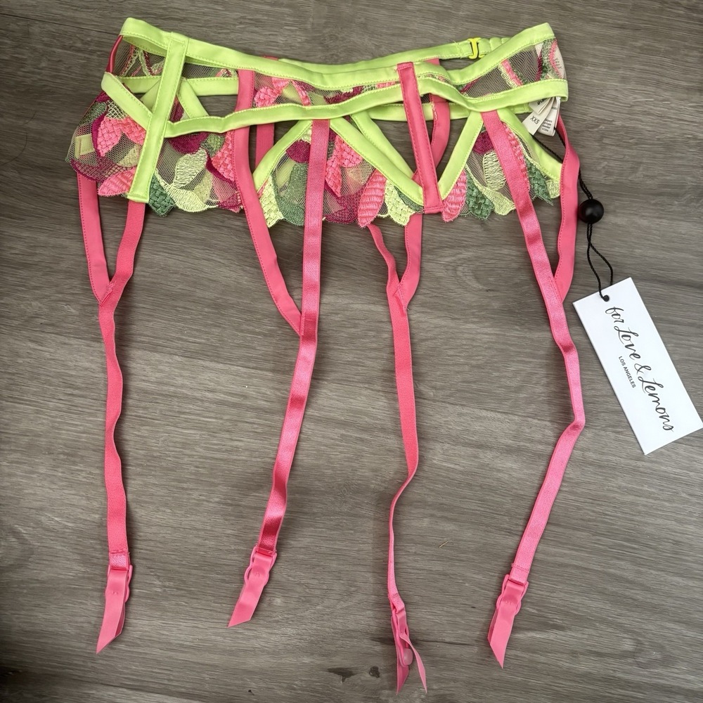 For Love and Lemons Petunia‎ Neon Festival Embroidered Garter Belt XXS NWT